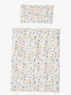 Couette + Oreiller Poupon En Gaze De Coton Blanc Fleuri - Vertbaudet